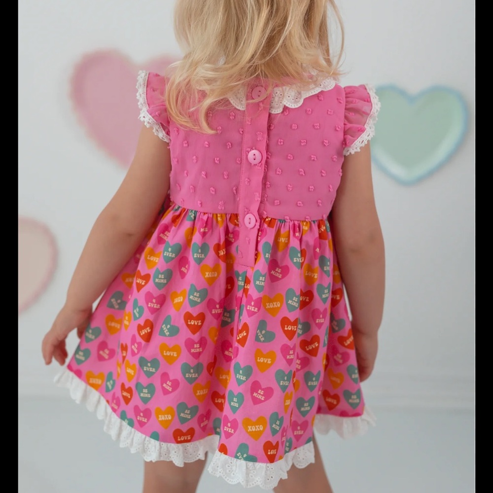 Matilda Jane Dress Sweetheart Valentines Rosy Pink Dress with White Lace Size 2T